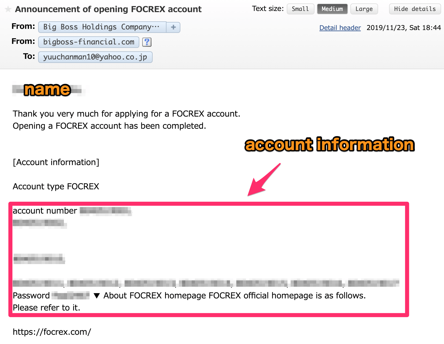 FOCREX account information
