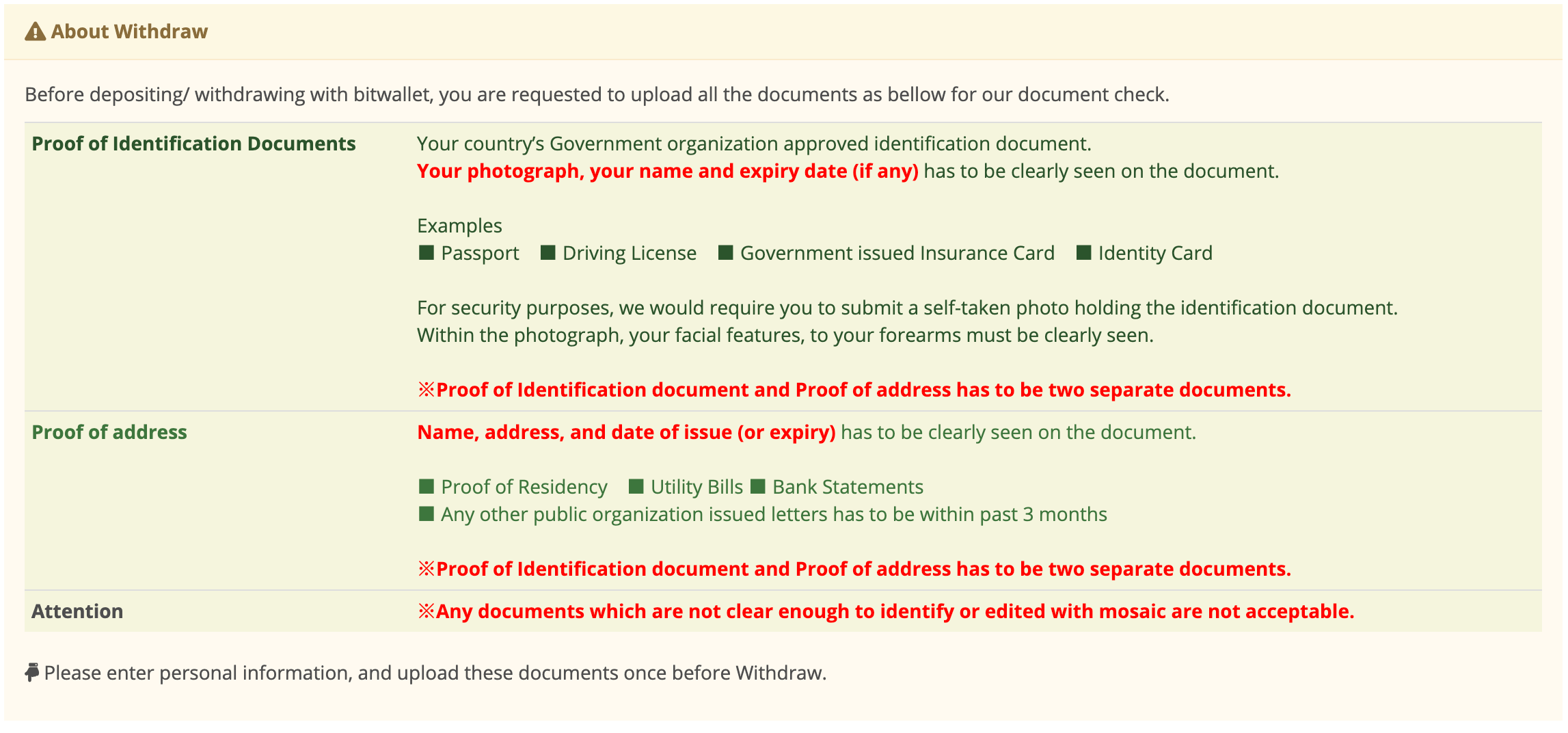 Submission of identification(KYC)