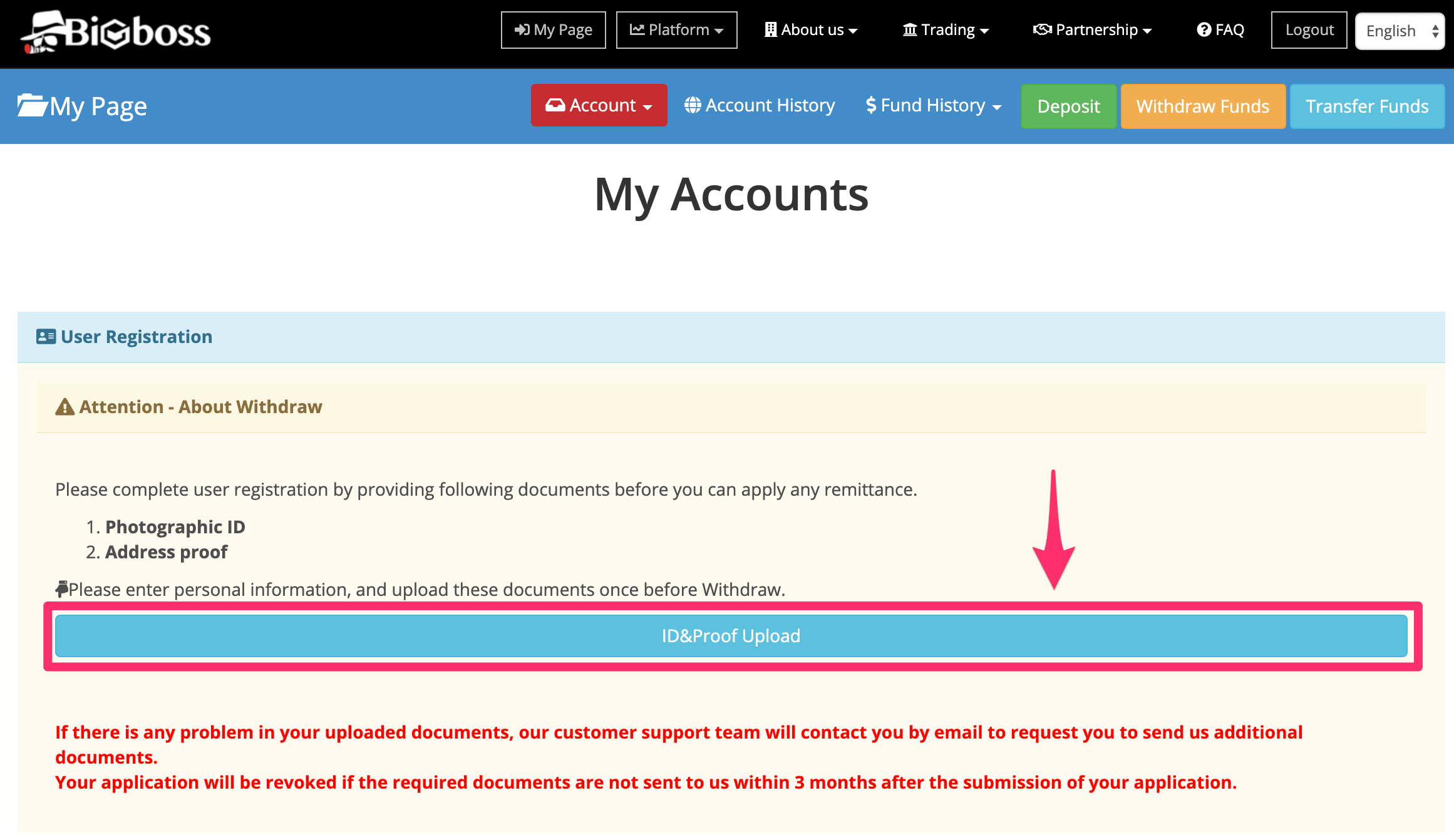 Click on “Enter information and upload document”